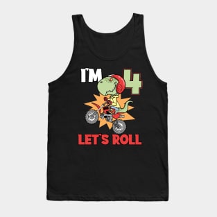 Fourth 4th Birthday T-Rex Dinosaur Motocross Tank Top